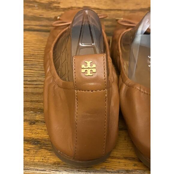 Tory Burch Women's Rust Brown Bow Ballet Flats Square Toe Ruched Shoes 10.5 - Picture 3 of 12